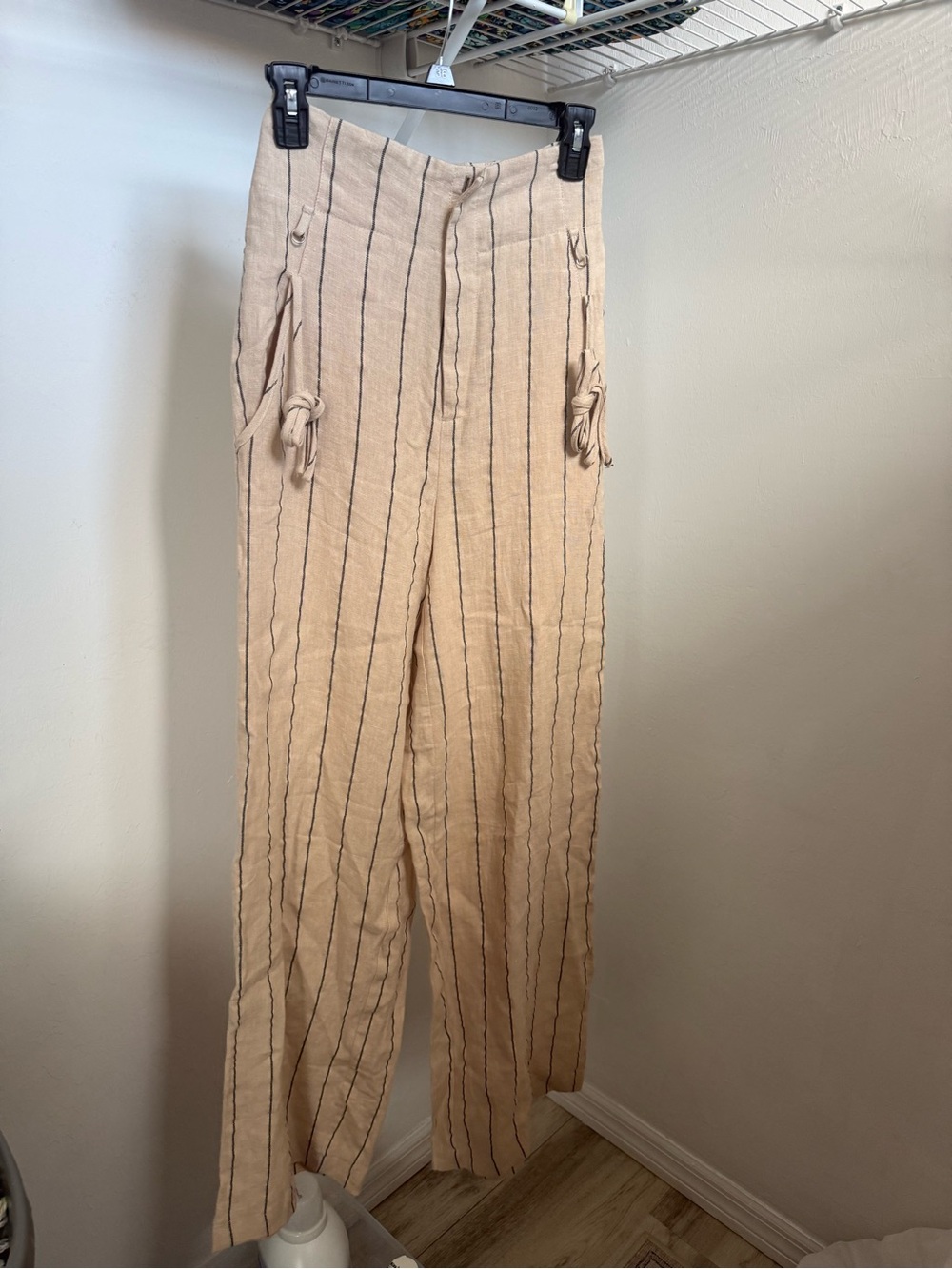 ASTR The Label Beige Striped Drawstring High Waisted Pant